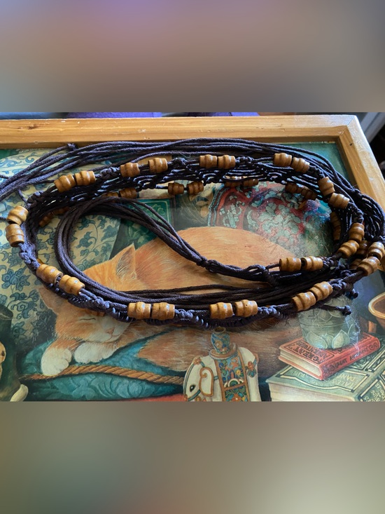 not branded Accessories - Boho Beaded belt - Dark Brown Cord with Wooden Beads tie belt
